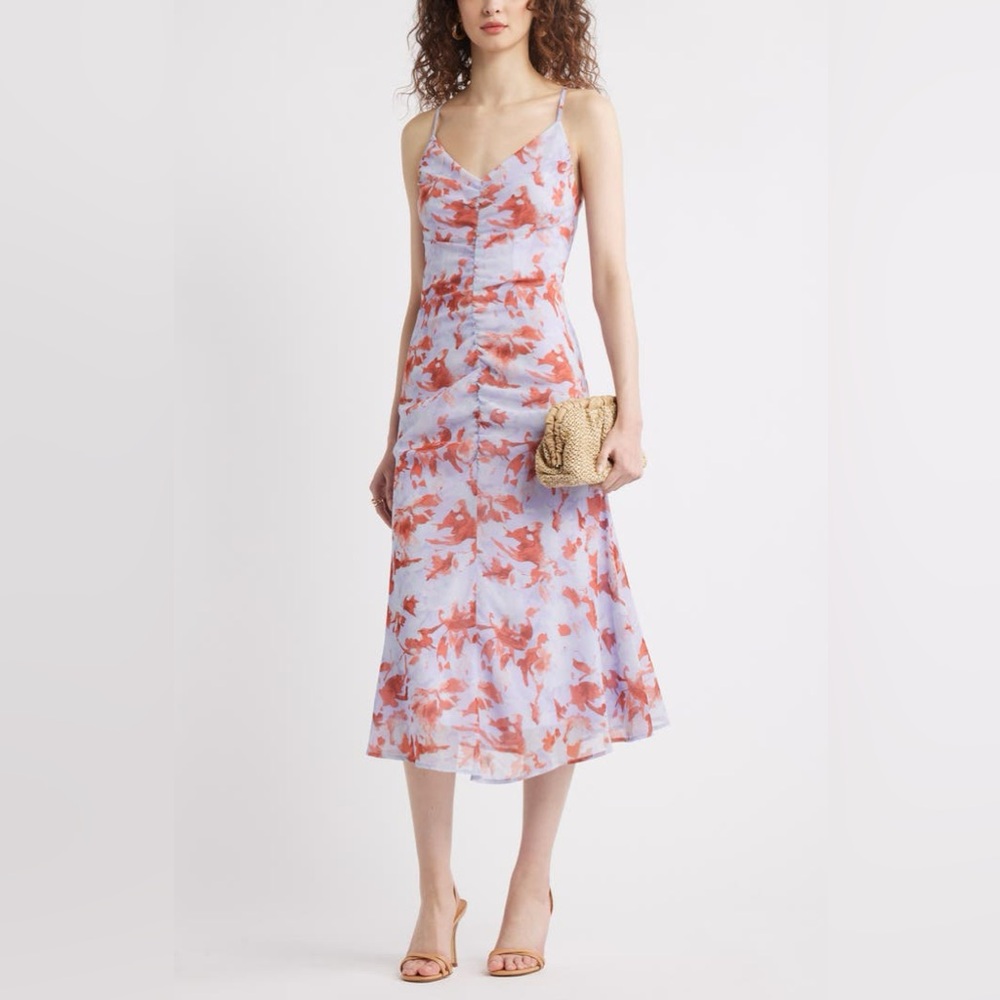 Chelsea28 Gathered V-Neck Midi Dress